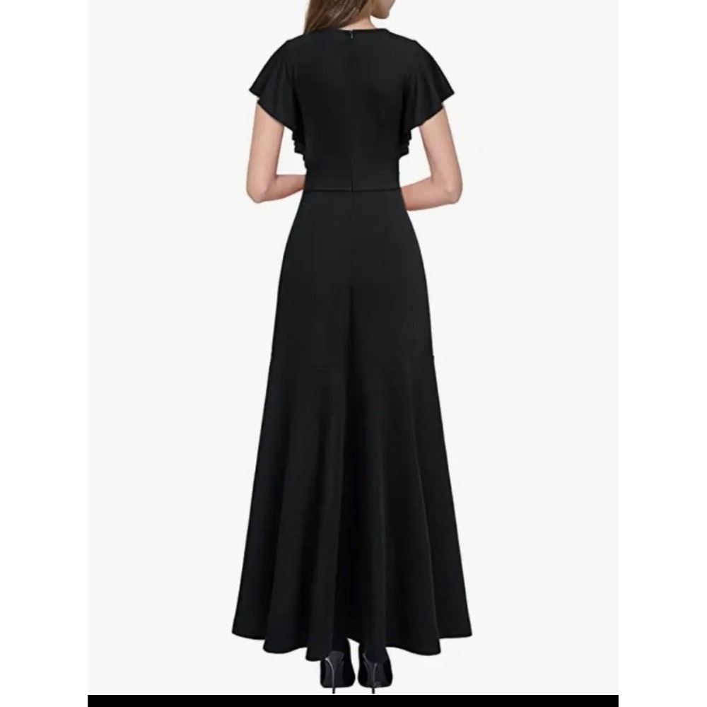 Miusol Women's Medium Dress Hi-Low Hem Ruffle V-Neck Black Stretch Evening Party - Picture 2 of 14